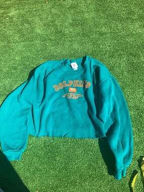 Vintage 90s Miami Dolphins Cropped Crewneck Sweatshirt Teal